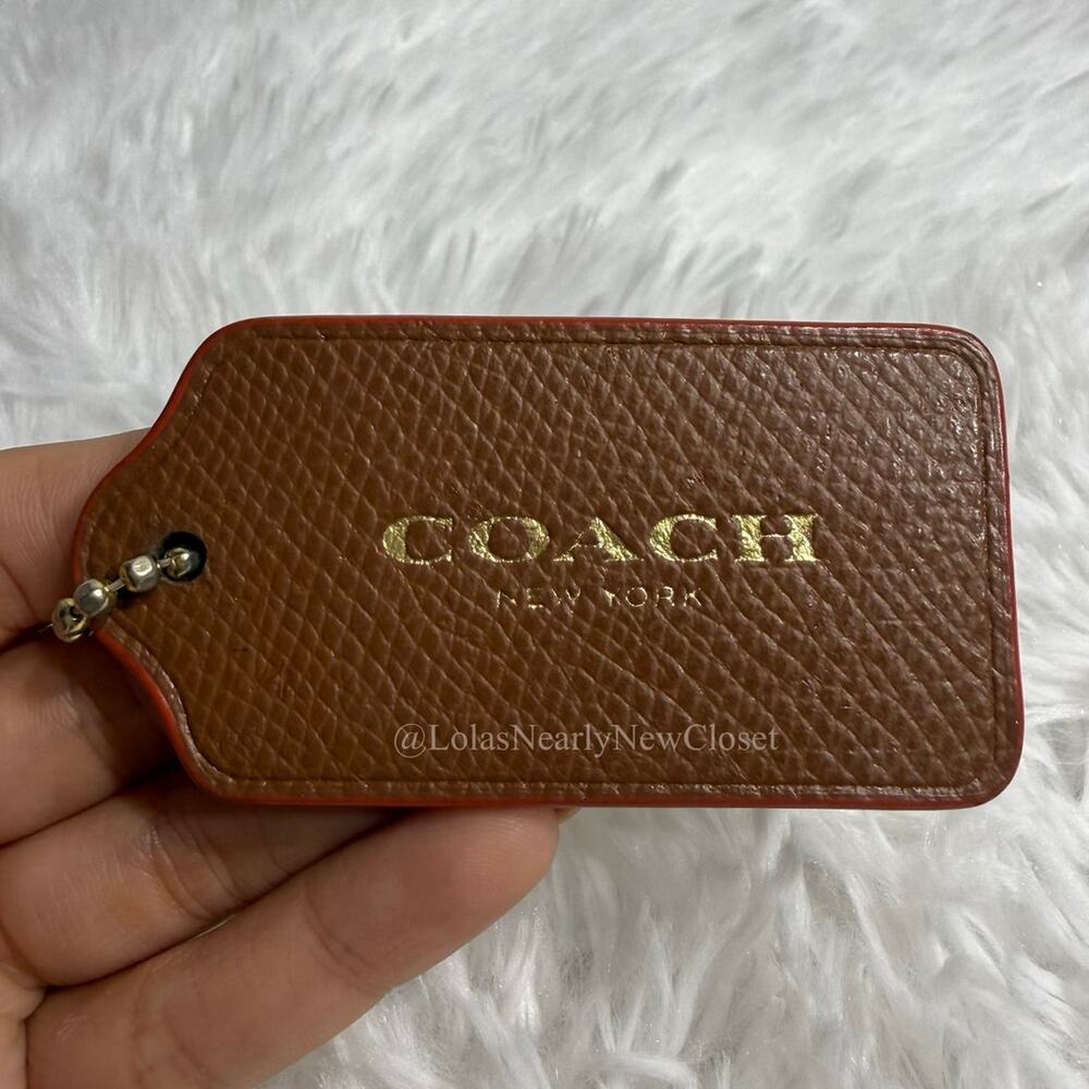 3" COACH Brown Red Fob Bag Charm Hang tag Hangtag